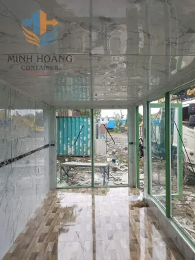 Container văn phòng 20 feet khung kính xanh lá