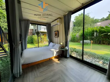 Nhà Container 2 Tầng 2x20 Feet Khung Kính Trắng Sang Trọng