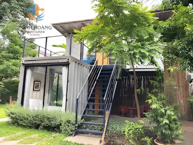 Nhà Container 2 Tầng 2x20 Feet Khung Kính Trắng Sang Trọng