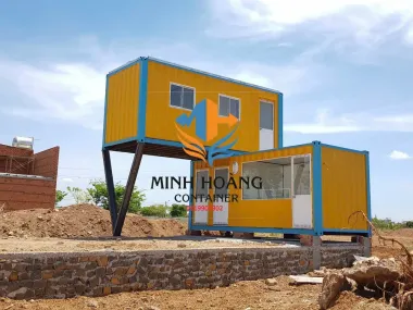 Container văn phòng 2 tầng 2x20 feet vàng viền xanh