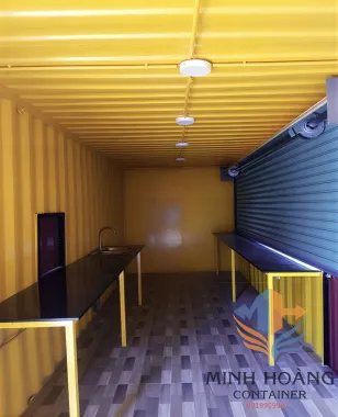 Container quầy cafe 40 feet có phòng ngủ nâu viền đen - C415