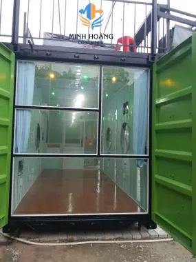 Container Cafe 40 Feet Nguyên Bản Xanh Lá Viền Đen: Thiết Kế Sân Thượng & Mái Che Cực Chất