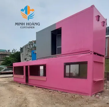 Container Cafe 40 Feet Màu Hồng Pastel Kèm Container Toilet 20 feet chia 2 Phòng Riêng