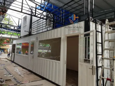 Container showroom garage lắp ghép 40 feet và 10 feet trắng viền đen Tân Phú