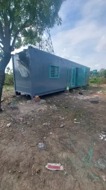 Nhà container 40 feet màu xám xanh đầy đủ điện, đèn, quạt hút, máy lạnh