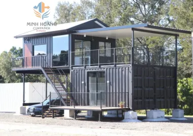 Nhà Container Lắp Ghép 2 Tầng (4x20ft) Có Toilet Đen Sang Trọng