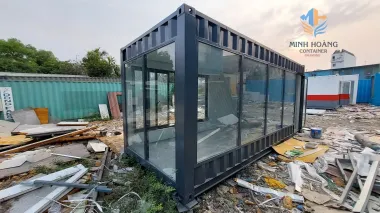 Container Văn Phòng 20 Feet Xám Khung Kính Mẫu 1