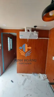 Container cafe 20 feet Xanh dương chia 2 phòng + ốp gỗ hiện đại