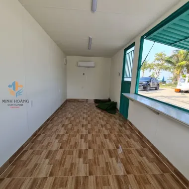Container Cafe 20 Feet Xanh Viền Trắng Có Sân Thượng