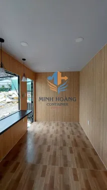 Container Cafe 20 Feet Đen Viền Trắng Có Toilet Cửa Ngoài 