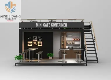 Container Cafe Mini 20 Feet Có Sân Thượng Đen
