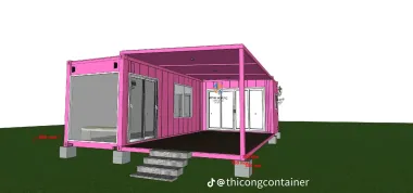 Container Nhà Ở Ghép Chữ L 2x20 Feet Hồng Viền Trắng