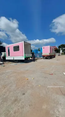 Container Nhà Ở Ghép Chữ L 2x20 Feet Hồng Viền Trắng