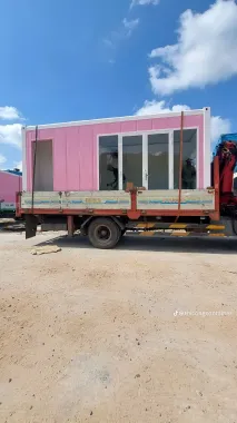 Container Nhà Ở Ghép Chữ L 2x20 Feet Hồng Viền Trắng