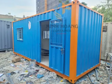 Container Văn Phòng 20 Feet Xanh Dương Viền Cam Có Toilet