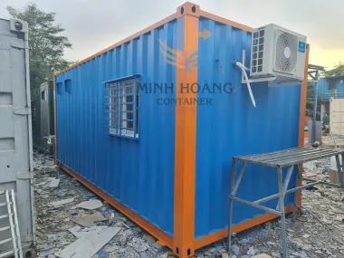Container Văn Phòng 20 Feet Xanh Dương Viền Cam Có Toilet