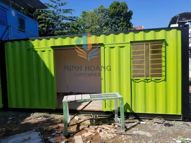 Container Văn Phòng 20 Feet Xanh Lá Khung Kính Cửa Lùa