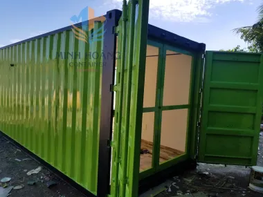 Container Văn Phòng 20 Feet Xanh Lá Khung Kính Cửa Lùa