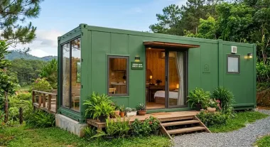 Container Homestay 20 Feet Có Toilet Xanh Lá