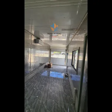 Nhà Container 40 Feet Chia 2 Phòng Đẹp, Màu Xanh Nhạt, Đầy Đủ Tiện Nghi