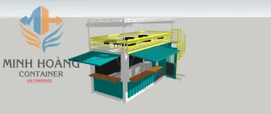 Mẫu Thiết Kế Container Cafe 20 Feet Có Sân Thượng Và Mái Che