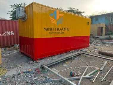 Container văn phòng 20 feet làm từ vỏ container lạnh sơn mới đỏ vàng