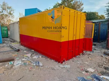 Container văn phòng 20 feet làm từ vỏ container lạnh sơn mới đỏ vàng
