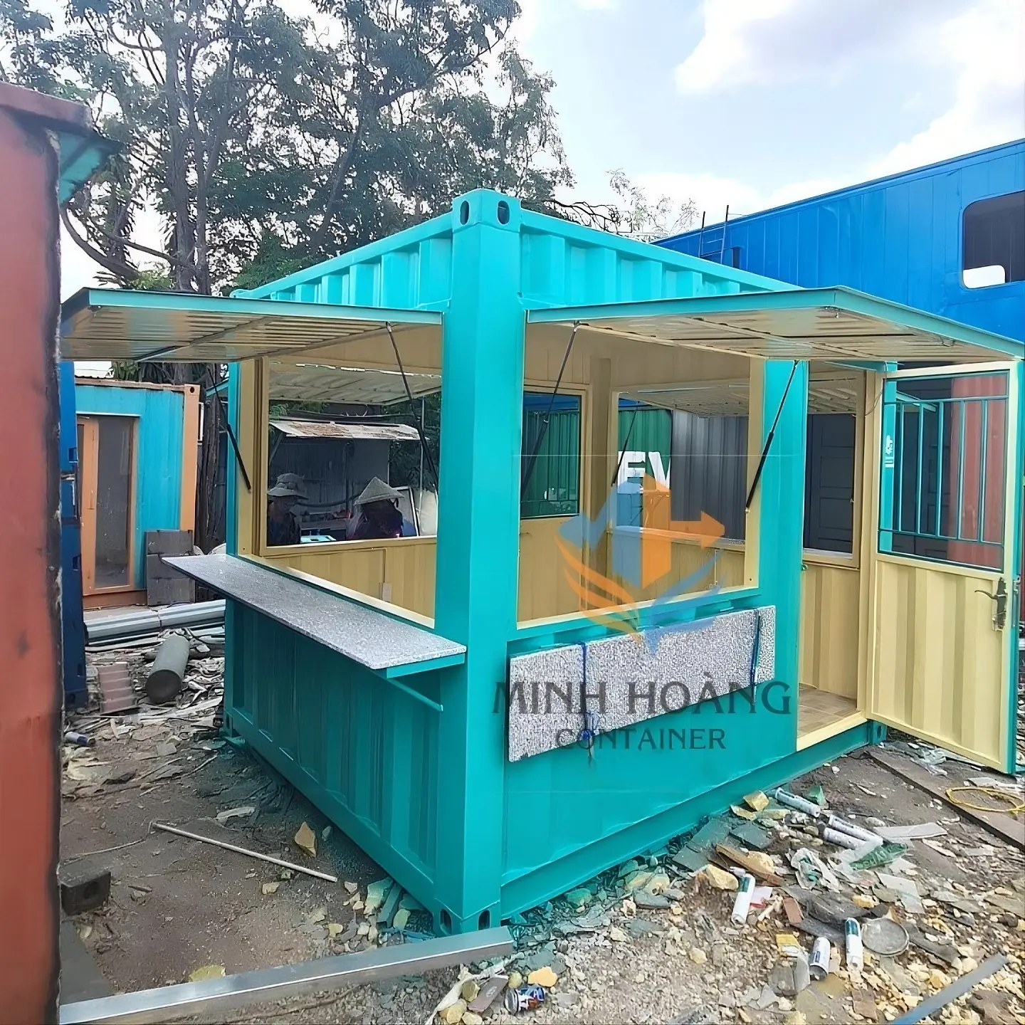 Container Cafe 10 Feet Màu Xanh Vàng