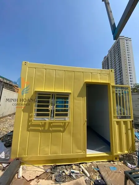 Container văn phòng 10 feet vàng kem đầy đủ tiện nghi điện đèn quạt