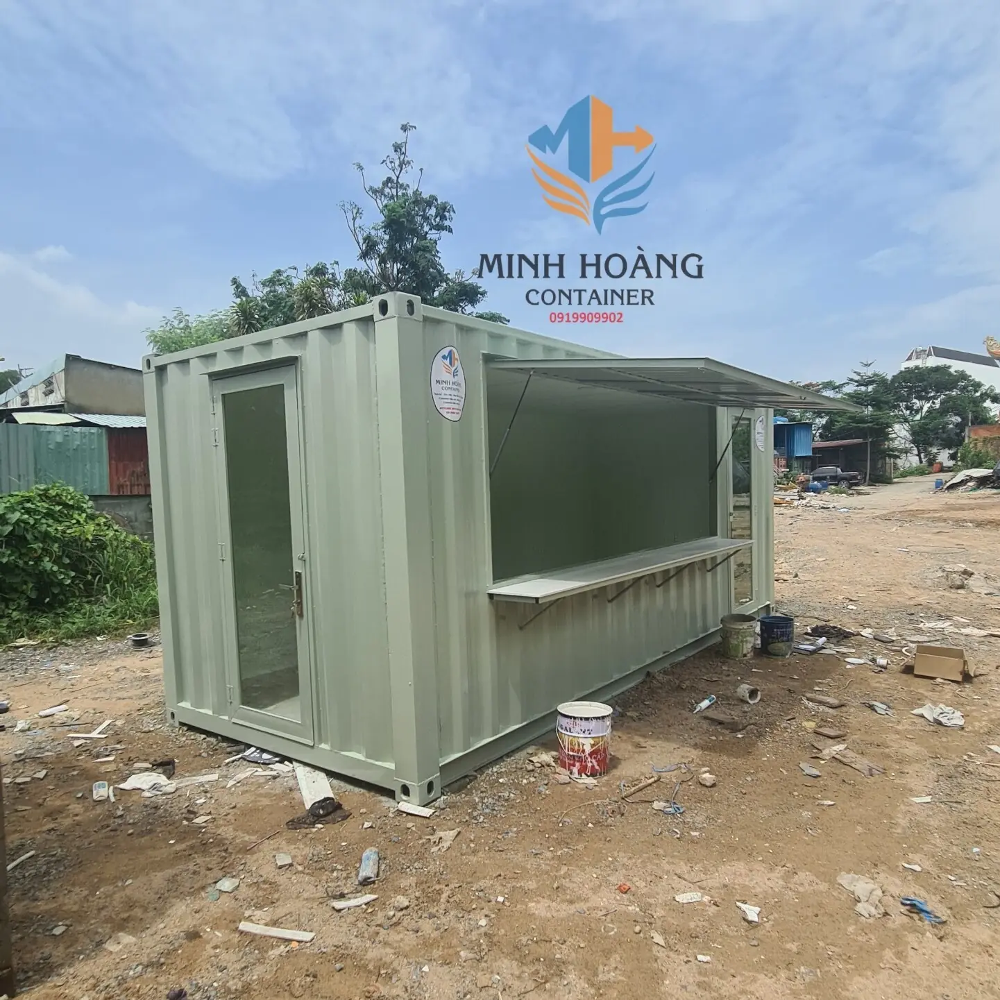 Container Cafe 20 Feet Xanh Pastel: Thiết Kế Kính Hiện Đại & Thoáng Đãng