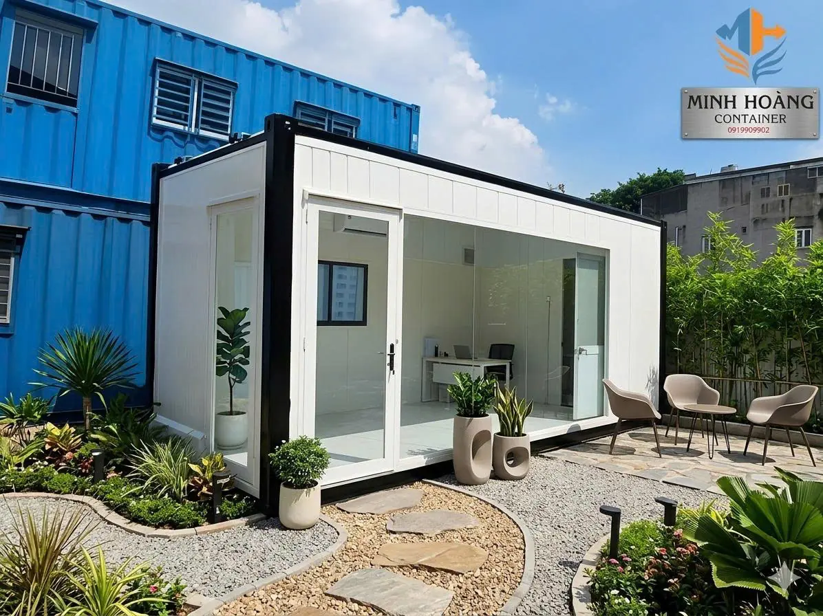 Container Văn Phòng 20 Feet Trắng Viền Đen Có Toilet