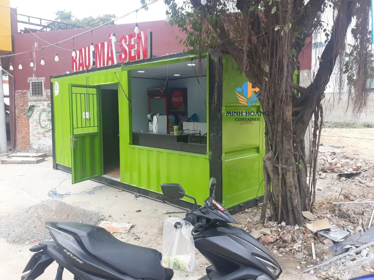 Container Cafe 20 Feet Có Toilet – Phối Màu Xanh Lá Viền Đen Cực Chất