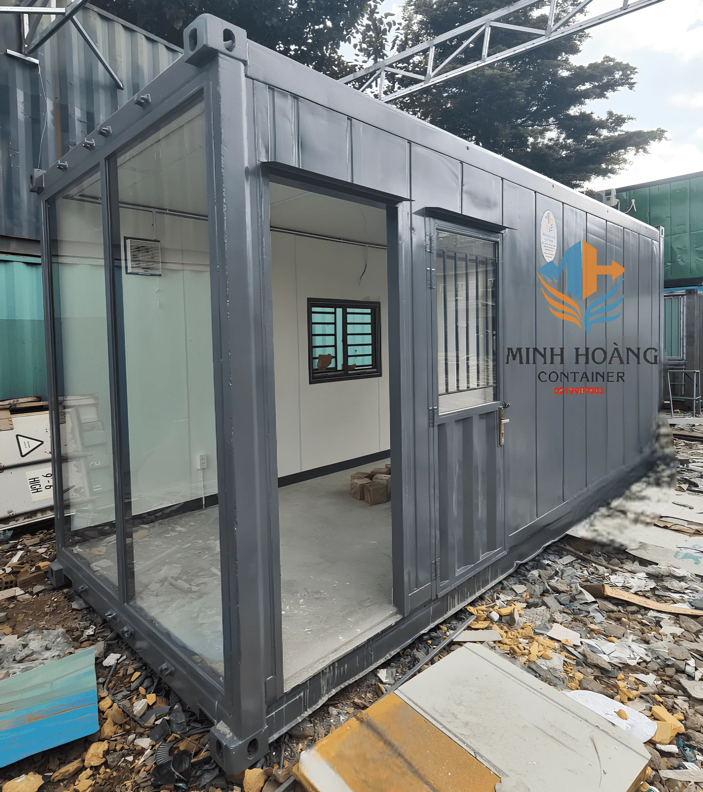 Mẫu Nhà Container Lắp Ghép Hệ Đôi Hai Màu Xám Trắng – Giải Pháp An Cư Hiện Đại & Tiết Kiệm