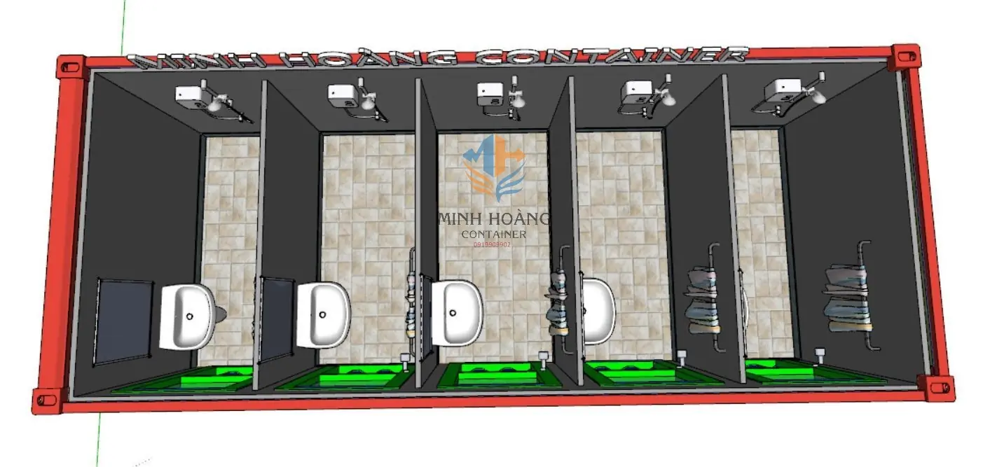 Container văn phòng 20 feet khung kính xanh lá