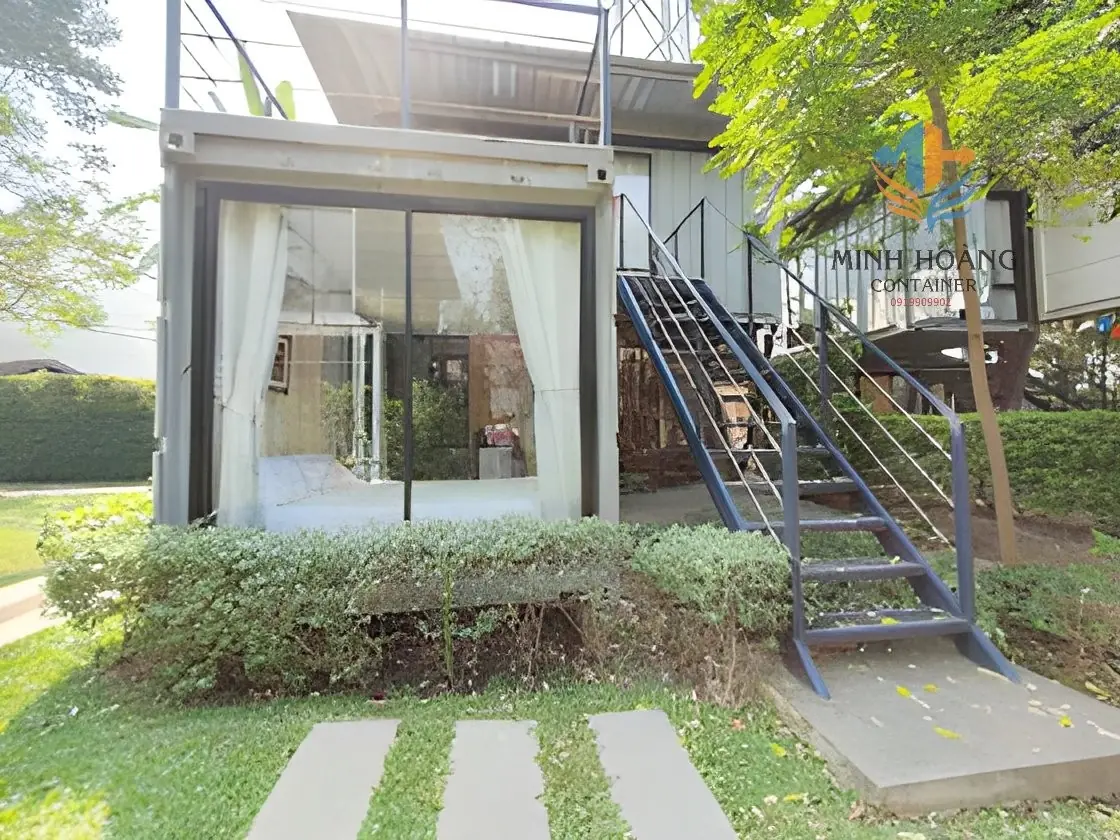 Nhà Container 2 Tầng 2x20 Feet Khung Kính Trắng Sang Trọng