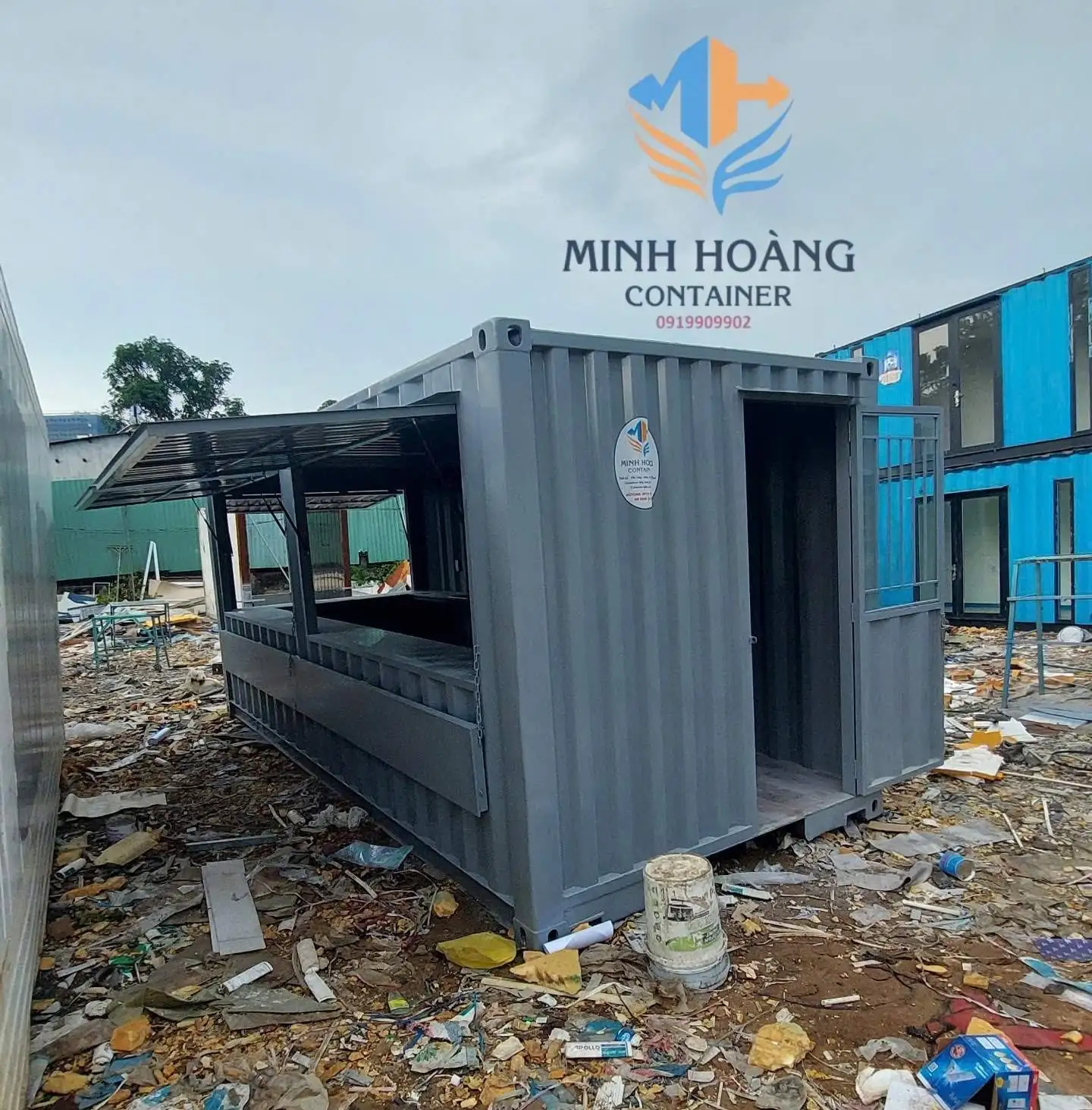 Container Cafe 20 Feet Xám Hiện Đại