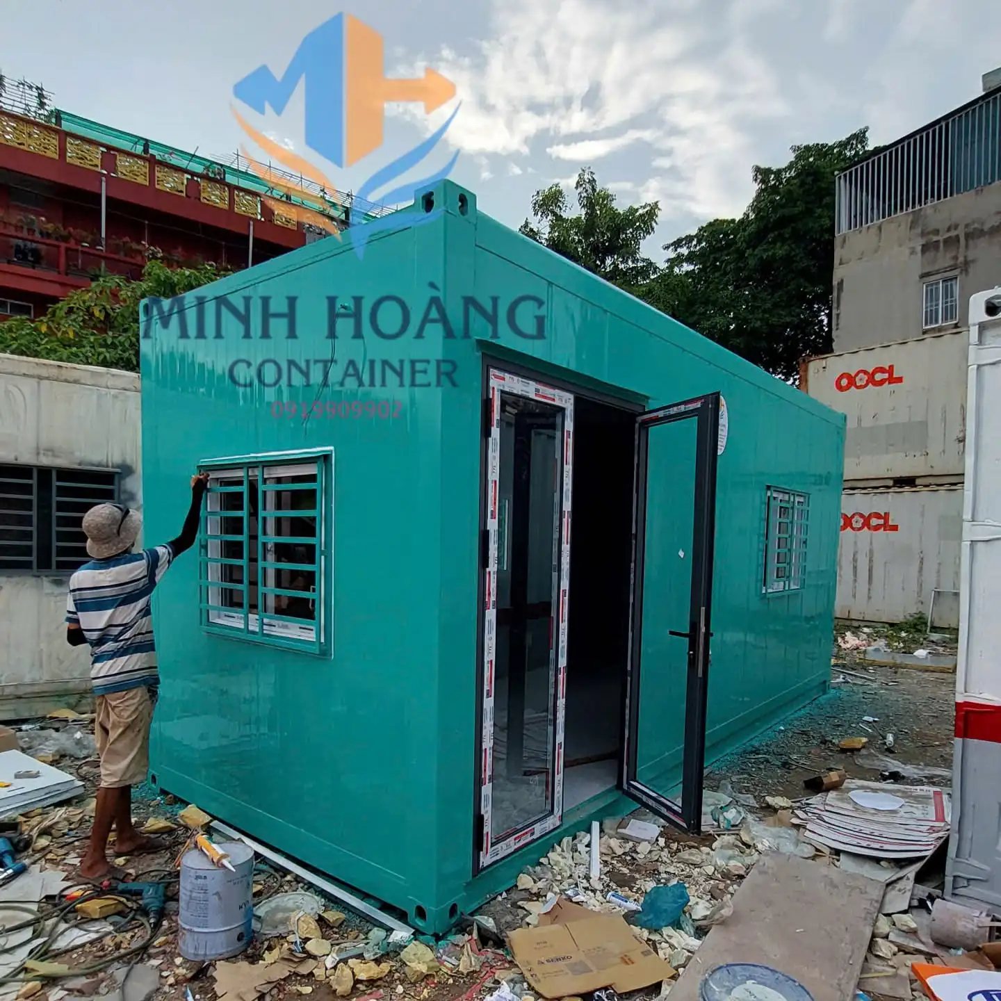 Container Nhà Ở 20 Feet Xanh Ngọc Có Toilet