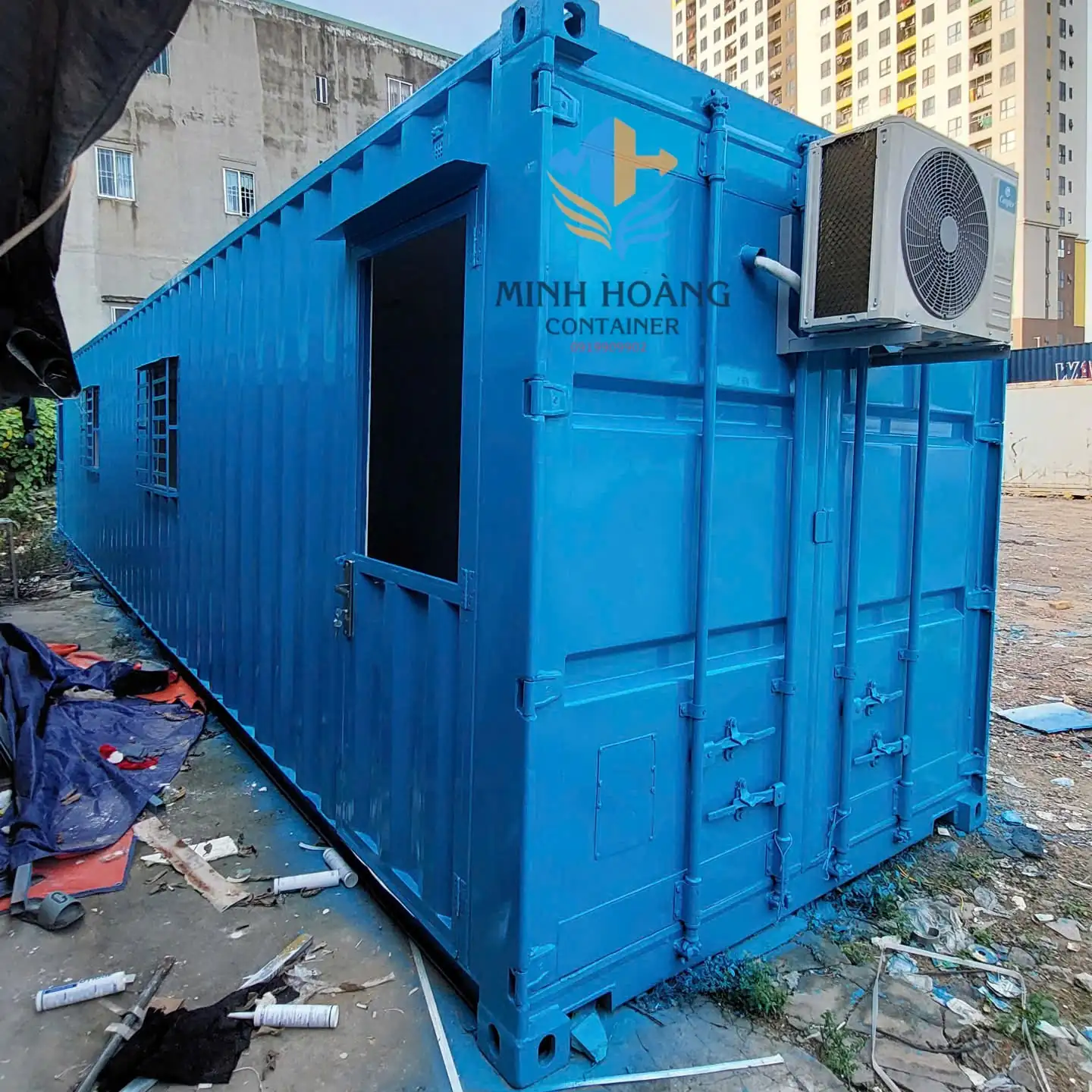 Container Văn Phòng 40 Feet Xanh Dương Dạng Ống