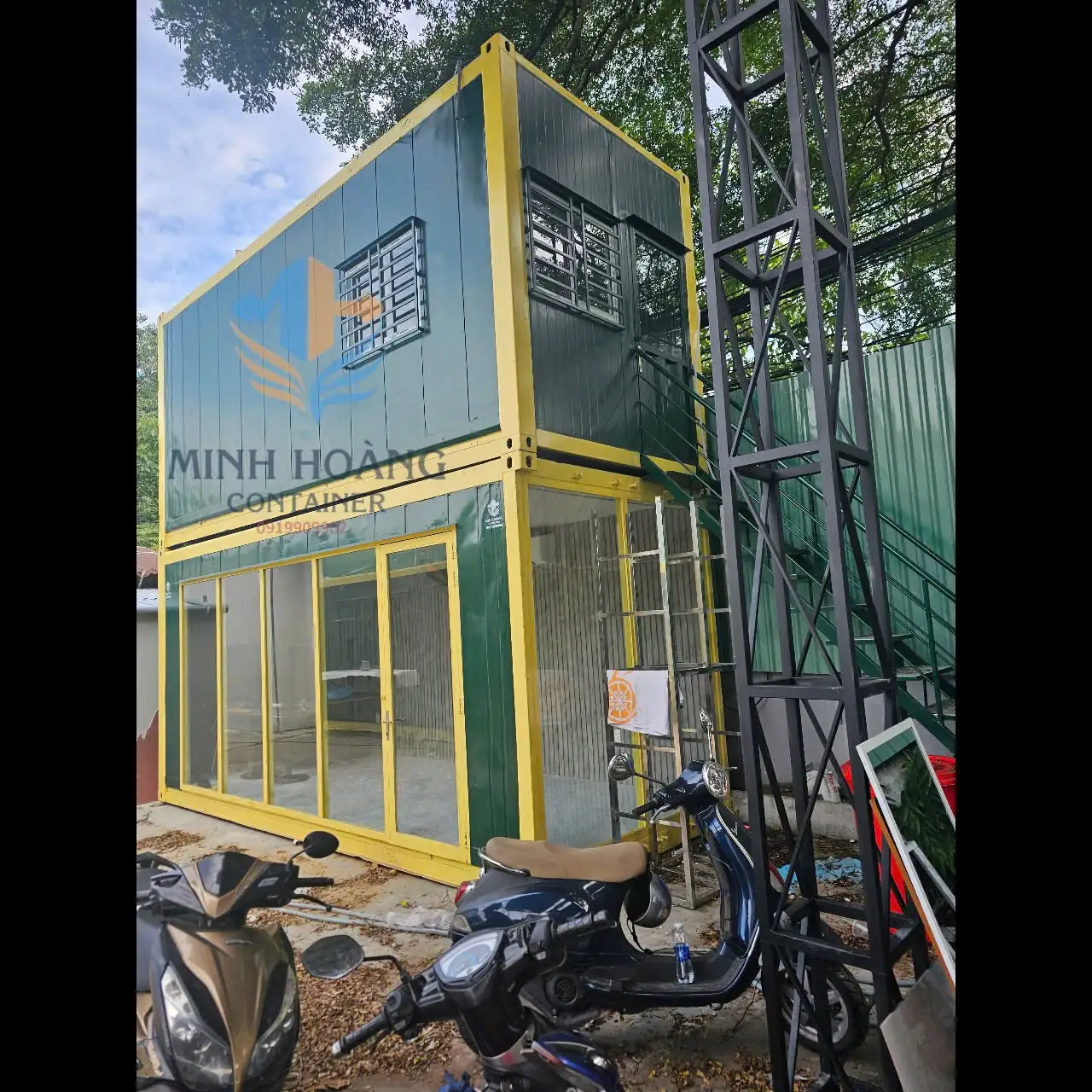 Container 2 Tầng Văn Phòng Kết Hợp Nhà Ở 2x20 Feet Xanh Lá Viền Vàng
