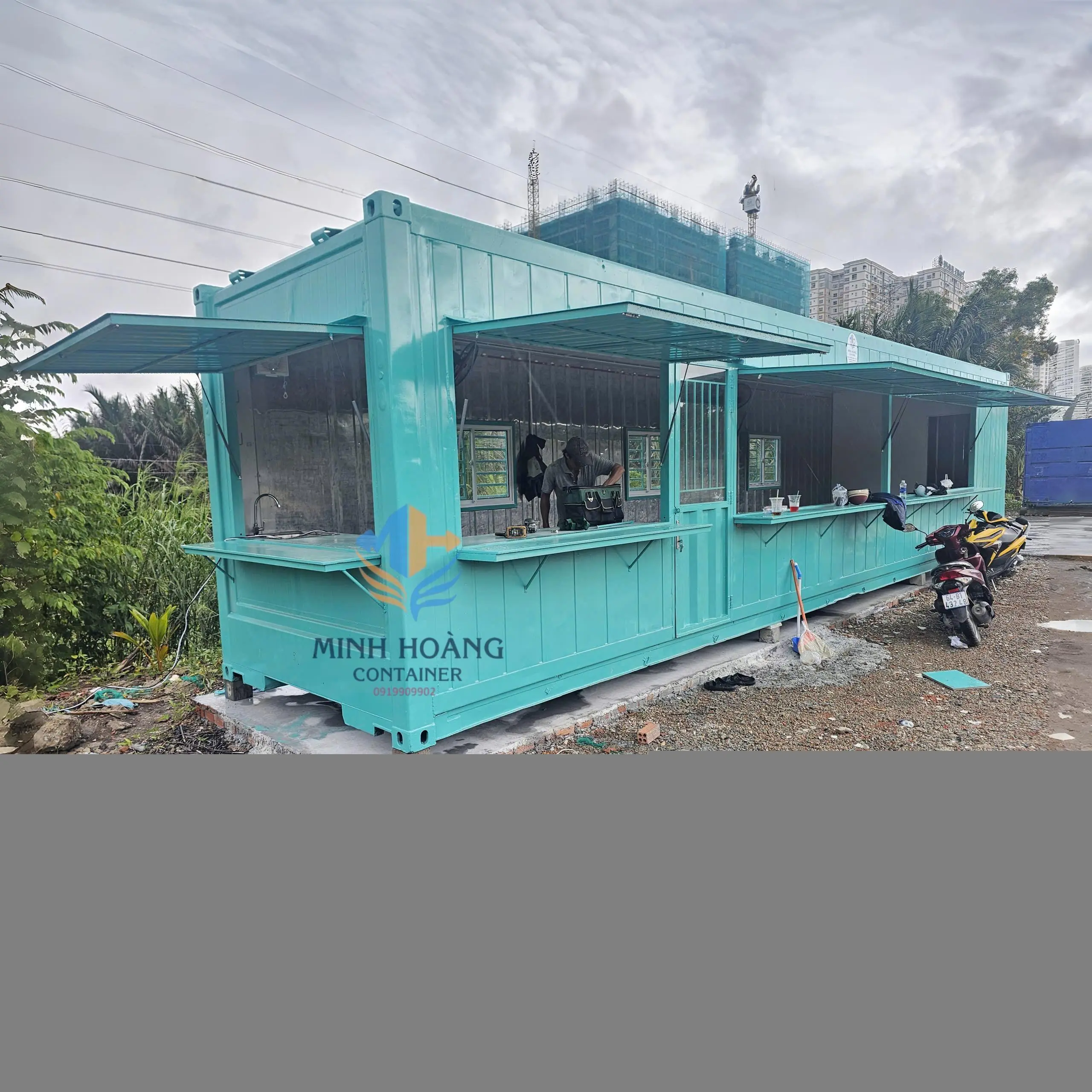 Container Cafe 40 Feet Xanh Ngọc Có Toilet