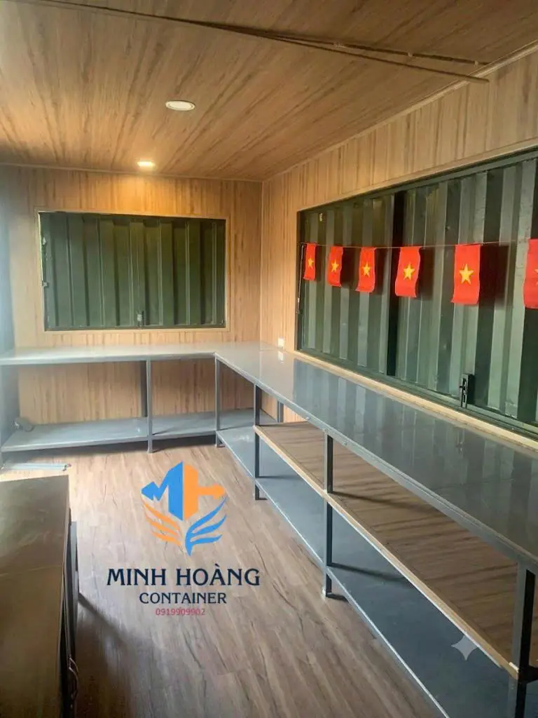 Container Cafe Thanh Lý 20 Feet Xanh Rêu Ốp Gỗ 