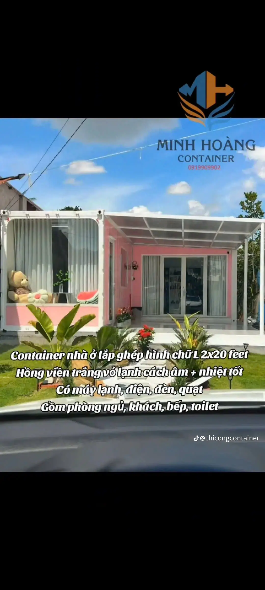Container Nhà Ở Ghép Chữ L 2x20 Feet Hồng Viền Trắng