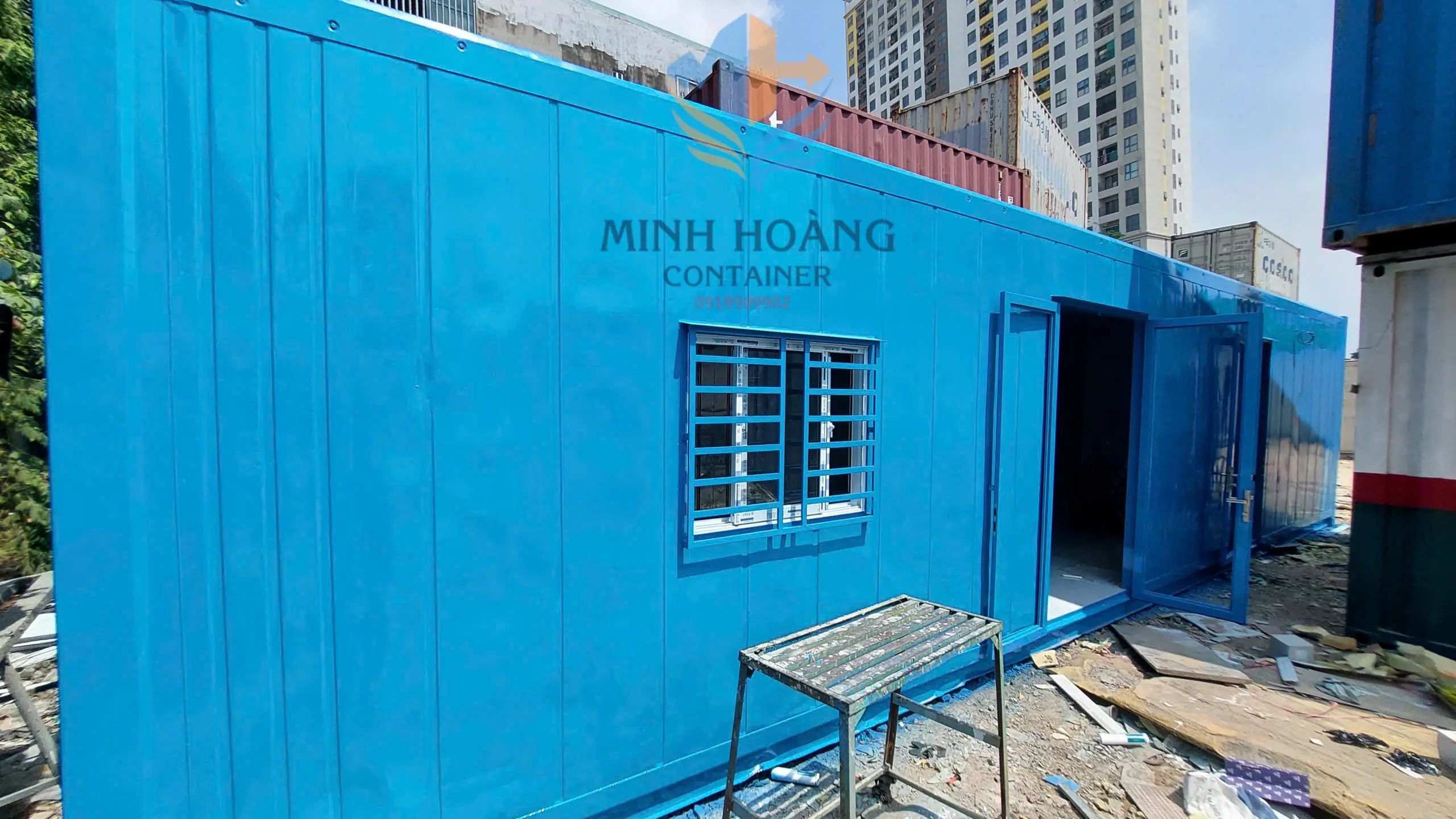 Container Văn Phòng 40 Feet Xanh Dương Chia 2 Phòng
