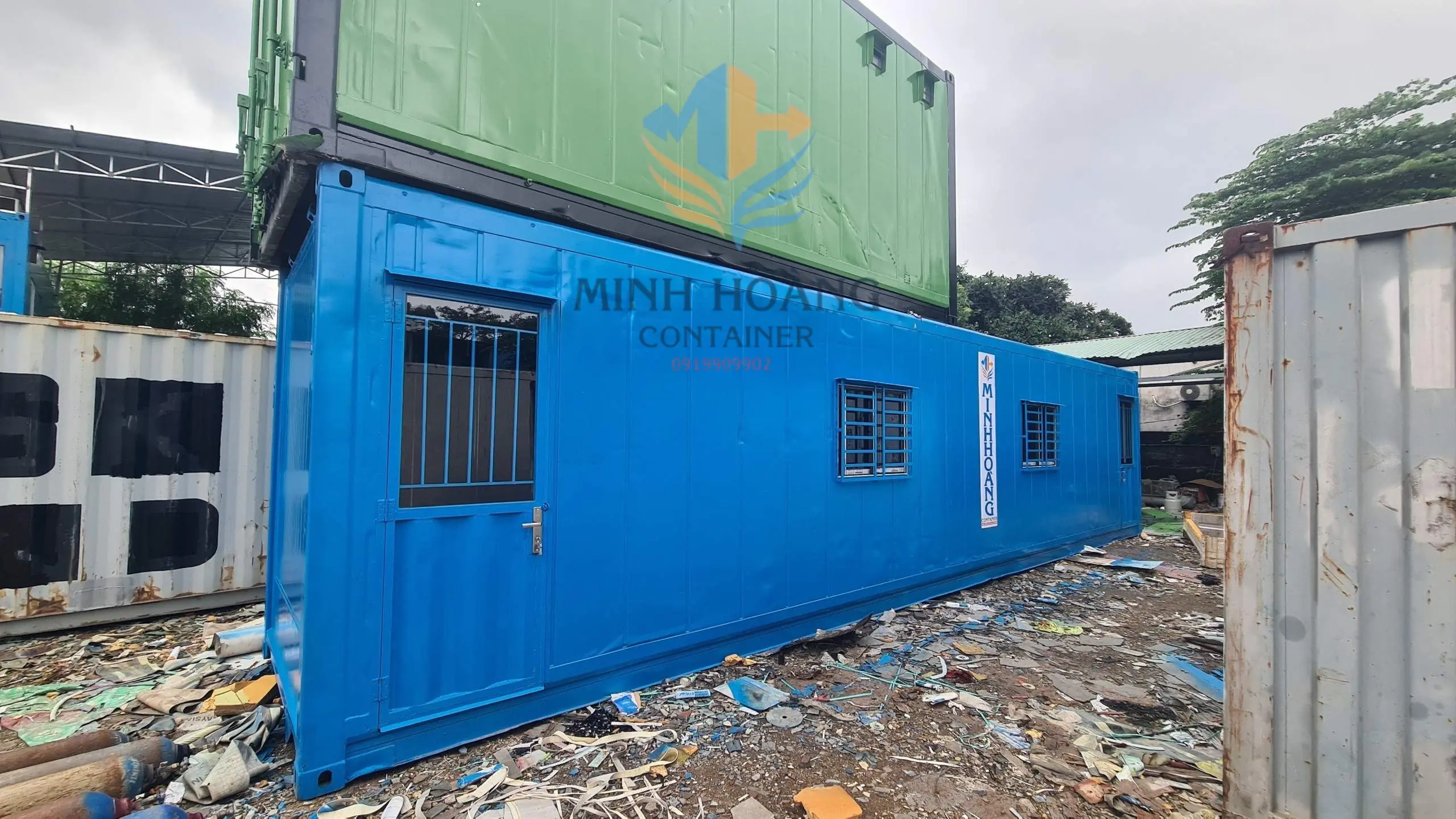 Container Văn Phòng 40 Feet Xanh Dương Dạng Ống 
