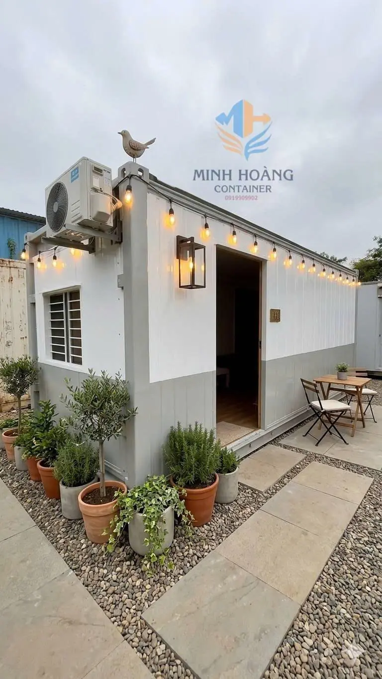 Container Văn Phòng 20 Feet Trắng Xám Toilet Có Nội Ngoại Thất