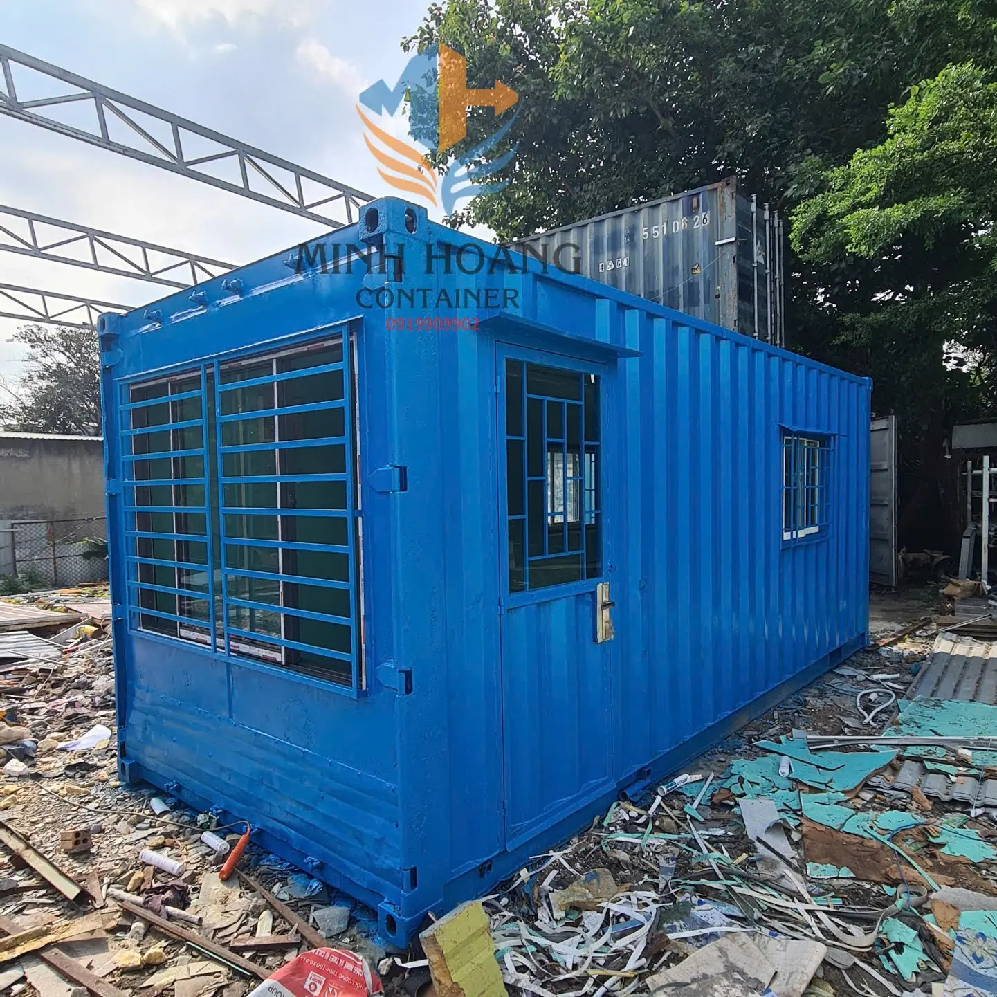 Nhà container 20 feet gia công mới trang bị điện đèn quạt máy lạnh