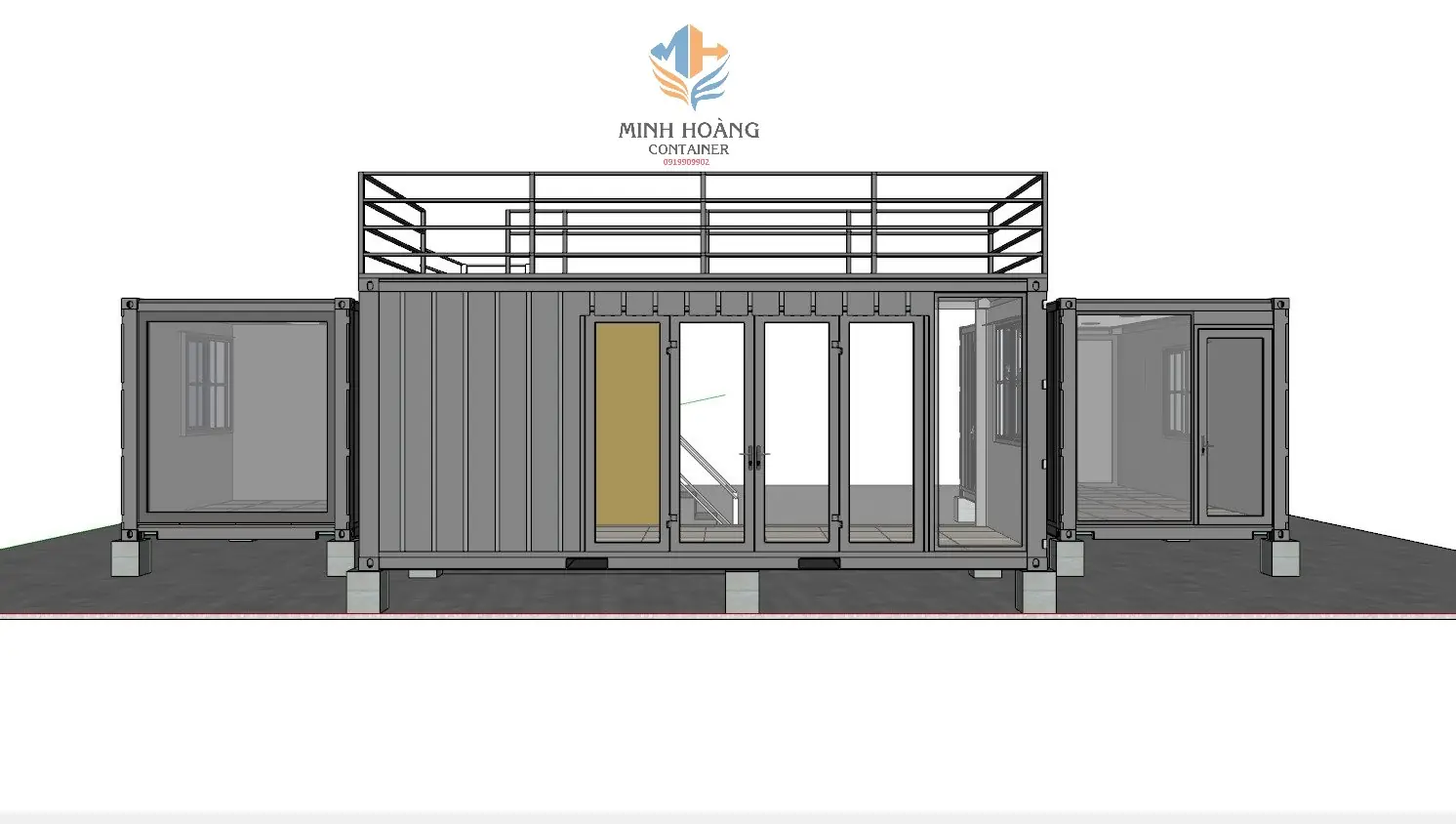 Mẫu thiết kế cụm container nhà ở 3x20 feet khung kính xám