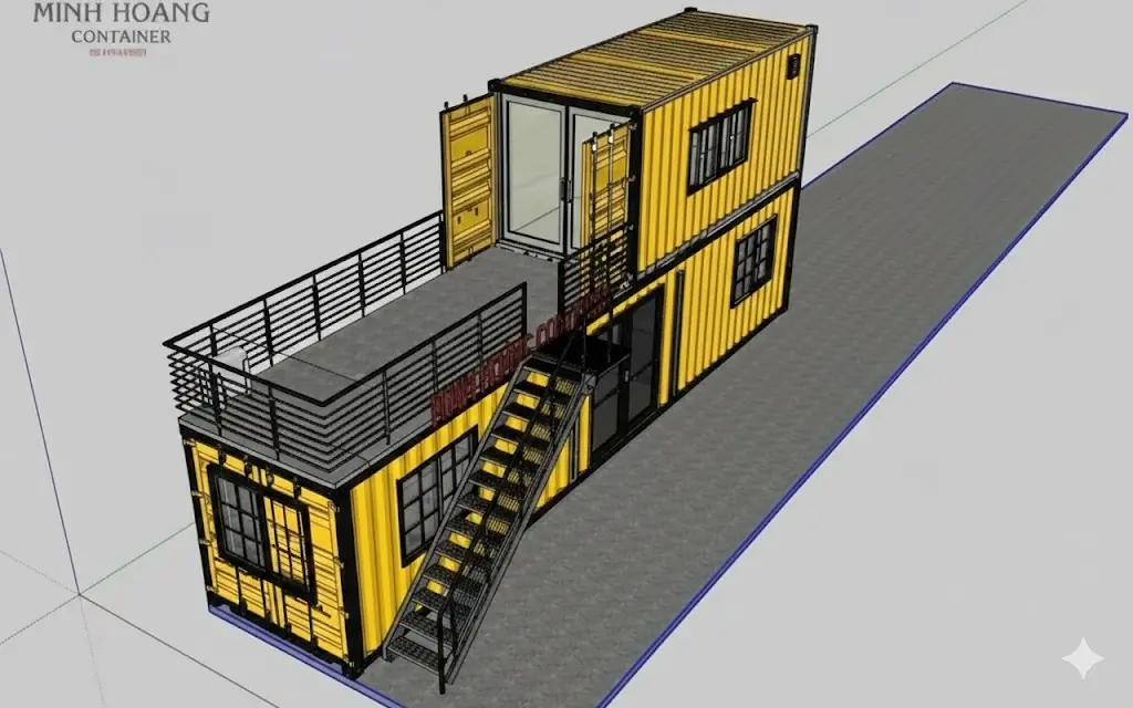 Nhà container lắp ghép 2 tầng 20 feet x 40 feet có toilet vàng viền đen